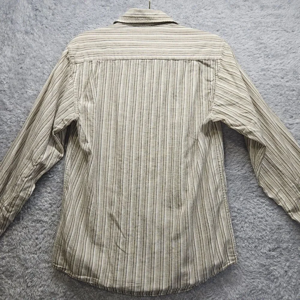 Banana Republic Mens Tan Muscle Button Up Shirt Medium Stripe Longsleeve Cotton